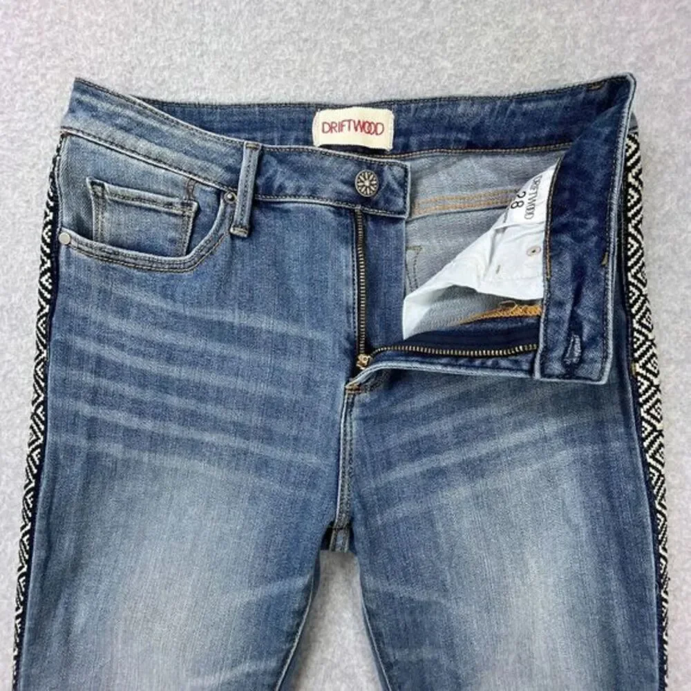 Driftwood Jackie High Rise Jeans Womens Sz 28 x 28 Geometric Stripe Embroidered - Picture 9 of 15